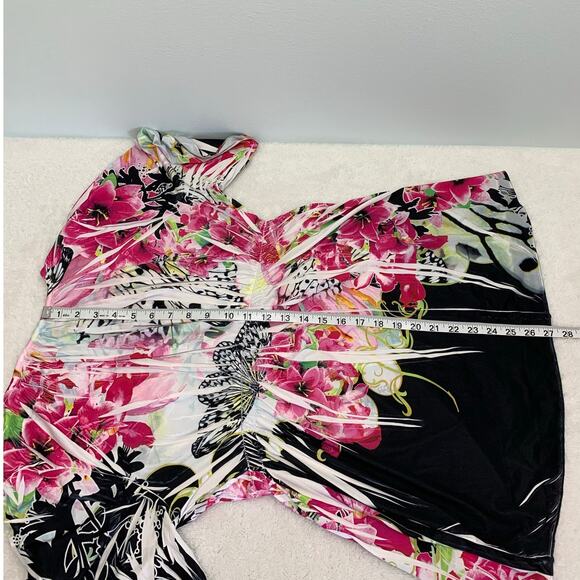 One World Blouse Womens Medium Flowers Butterflies Rhinestones Beads Stretch - Picture 8 of 12